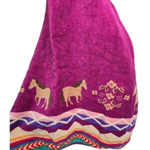 Kids Hooded Towel Cloak Horse & Floral Design Purple & Multicolor bath or beach
